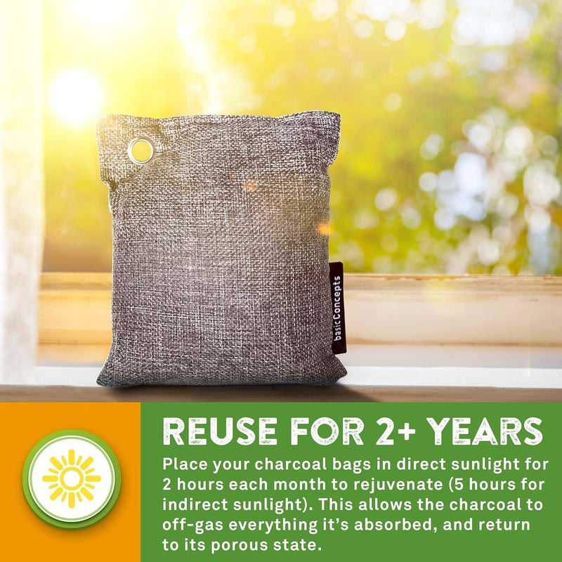 BASIC CONCEPTS Charcoal Odor Absorber for Strong Odor (Large, 12 Pack, 100g each), Perfect for Smelly Shoes, Bamboo Charcoal Air Purifying Bag, Activated Charcoal Odor Absorber for Closet, Shoe, Car, Odor Deodorizer - Image 5